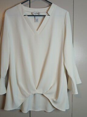 Joseph Rebkoff Luxury White Size8 V-Neck Blouse (0813P2)
